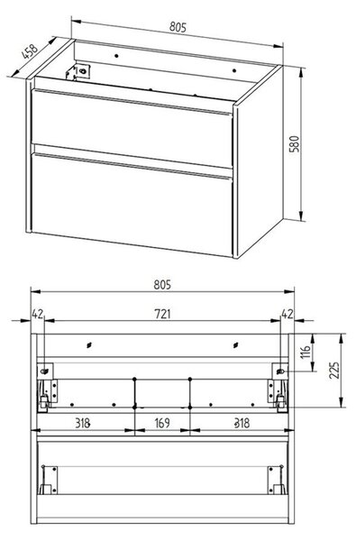 Mereo Mereo, Opto, fürdőszoba szekrény kerámia mosdóval 81 cm, fehér, fekete, MER-CN941