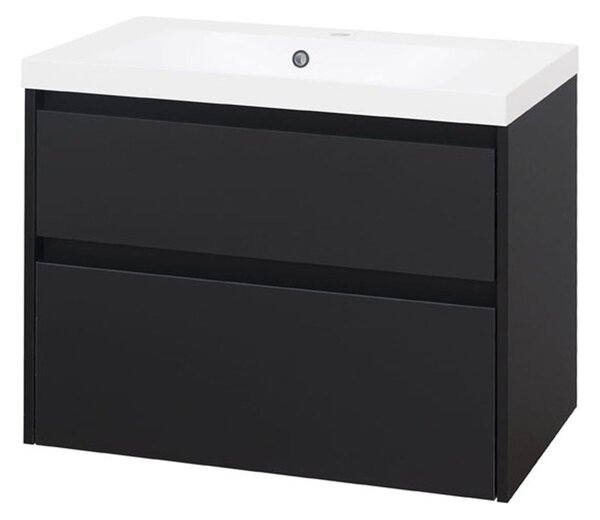 Mereo Mereo, Opto, Fürdőszobaszekrény öntött márvány mosdóval, 81 cm, fehér, fekete, MER-CN941M
