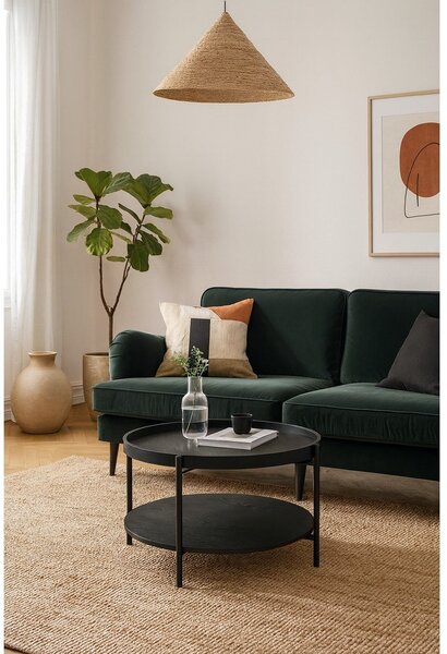 Fekete kerek dohányzóasztal tölgyfa dekorral ø 64 cm Hagen – Bonami Essentials