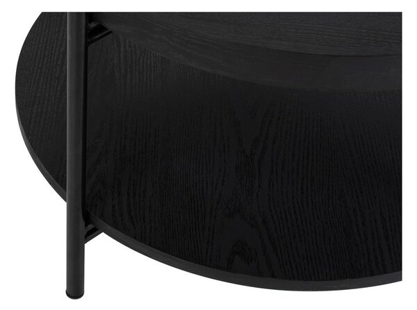 Fekete kerek dohányzóasztal tölgyfa dekorral ø 64 cm Hagen – Bonami Essentials