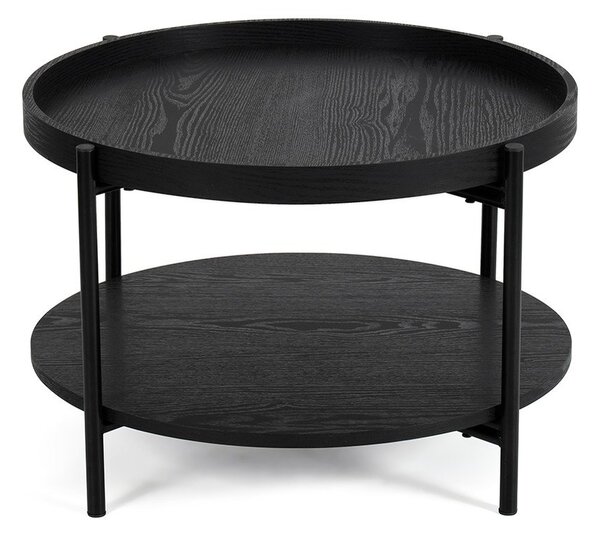 Fekete kerek dohányzóasztal tölgyfa dekorral ø 64 cm Hagen – Bonami Essentials