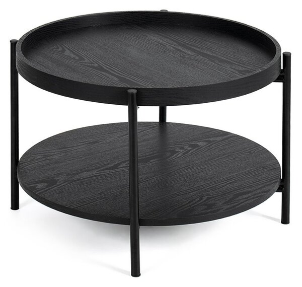 Fekete kerek dohányzóasztal tölgyfa dekorral ø 64 cm Hagen – Bonami Essentials