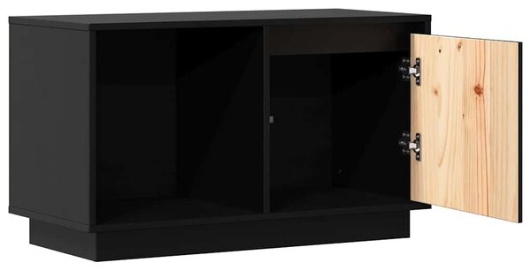 Fekete tömör fenyőfa TV-szekrény 74x35x44 cm