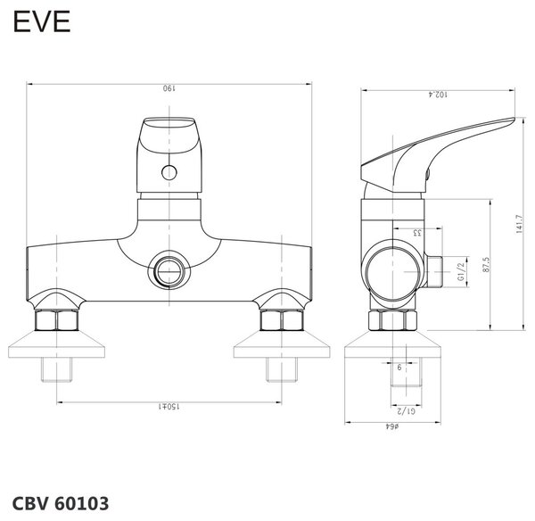 Mereo Mereo, Fali zuhanycsaptelep, Eve, tartozékok nélkül, 150 mm, króm, MER-CBV60103