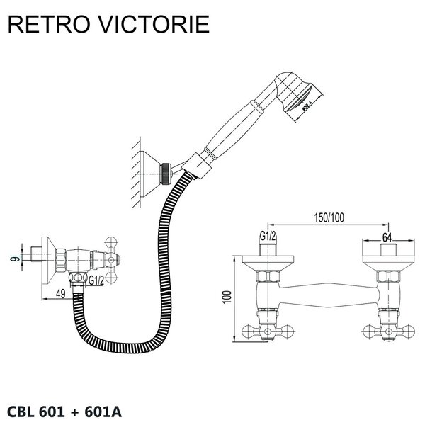 Mereo Mereo, Fali zuhanycsaptelep, Retro Victoria, tartozékokkal, króm, MER-CBL601A