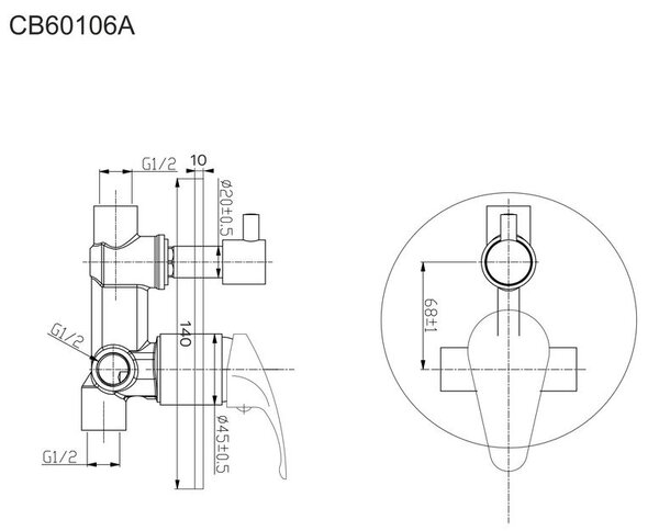 Mereo Mereo, Rejtett zuhanycsap kapcsolóval, Sonata, Mbox, kerek huzat, MER-CB60106A