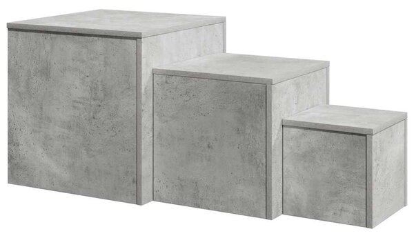 3 darab betonszürke rakásolható szerelt fa kisasztal