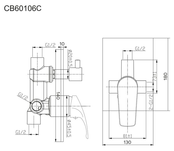 Mereo Mereo, Rejtett zuhanycsap kapcsolóval, Sonata, Mbox, kerek huzat, MER-CB60106C
