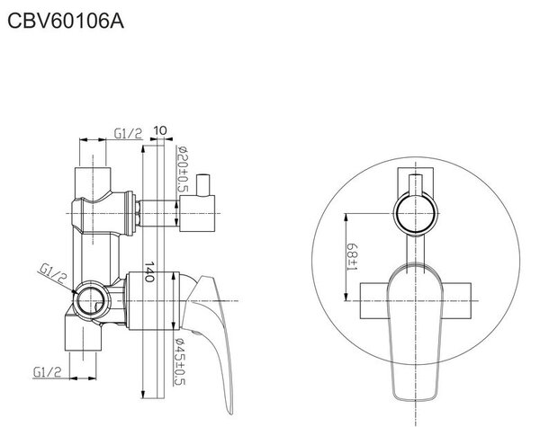 Mereo Mereo, Rejtett zuhanycsap kapcsolóval, Eve, Mbox, kerek burkolat, MER-CBV60106A