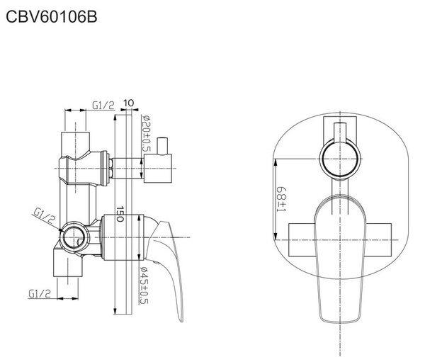 Mereo Mereo, Rejtett zuhanycsap kapcsolóval, Eve, Mbox, kerek burkolat, MER-CBV60106B