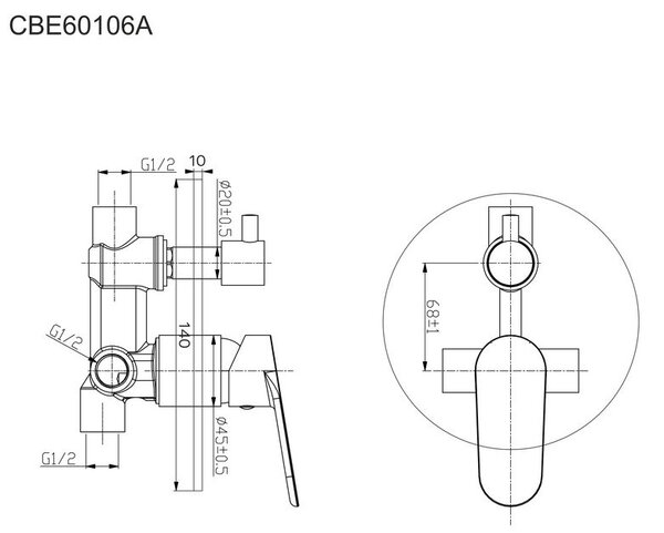 Mereo Mereo, Fal alatti zuhanycsap kapcsolóval, Mada, Mbox, kerek burkolat, MER-CBQ60106MA