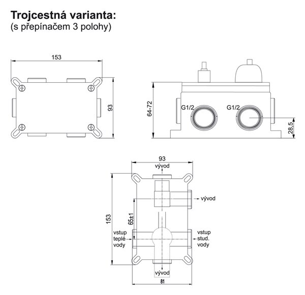 Mereo Mereo, Zuhanygarnitúra rejtett csapteleppel - 3 utas - szögletes burkolat, MER-CB60157C1N