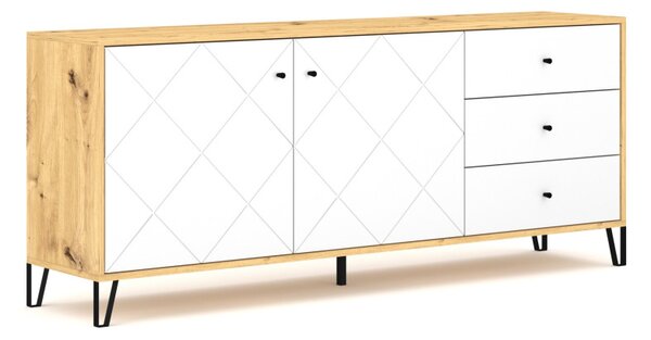 Komód 2 ajtóval és 3 fiókkal, artisan tölgy/matt fehér színkombinációban BILBAO BL06