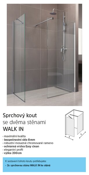 Mereo Mereo, WALK IN zuhanyfal 70x200 cm, 8mm üveg, Novea, króm ALU, átlátszó üveg, MER-CK10600H
