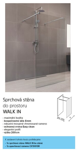 Mereo Mereo, WALK IN zuhanyfal 70x200 cm, 8mm üveg, Novea, króm ALU, átlátszó üveg, MER-CK10600H