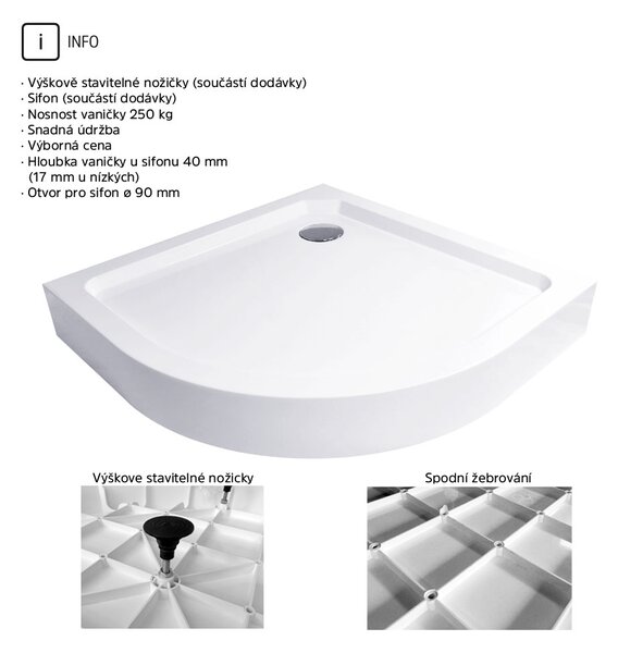 Mereo Mereo, Zuhanytálca R550, SMC, fehér, lábakkal és szifonnal o 90 mm, MER-CV11H