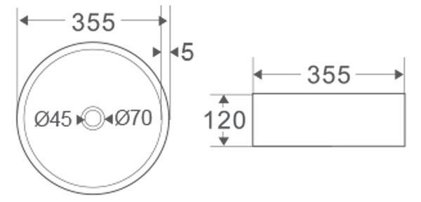 Mereo Mereo, Munkalapos mosdó túlfolyó nélkül, 355x120 mm, kerek, kerámia, MER-UC363612C