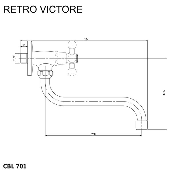 Mereo Mereo, Falra szerelhető mosdó, Retro Victoria, forgókarral o 18 mm - 200 mm, króm, MER-CBL701