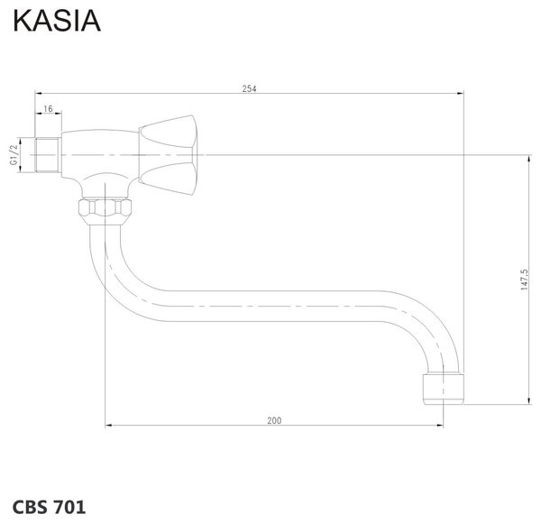 Mereo Mereo, Falra szerelhető mosdó, Kasia, forgókarral o 18 mm - 200 mm, króm, MER-CBS701