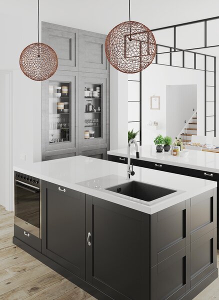 Deante Andante, 1 kamrás üveg-gránit mosogató 780x488x220 mm, szürke-grafit, DEA-ZSN_GL1C