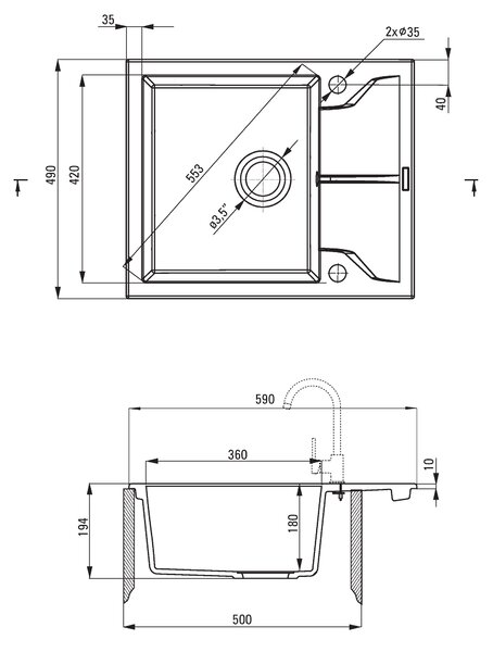 Deante Andante, gránit mosogató 590x490x194 mm + helytakarékos szifon, 1 kamrás, bézs, ZQN_511A