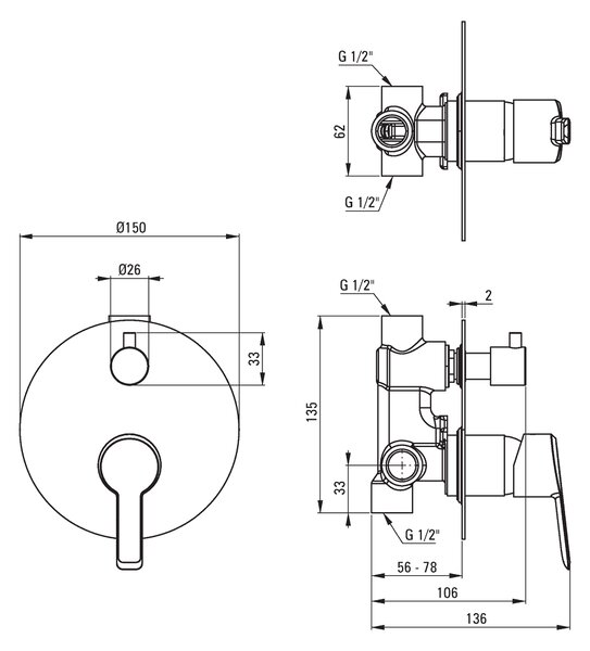 Deante Arnika, 2 kimenetű rejtett mixer, grafit, BQA_D44P