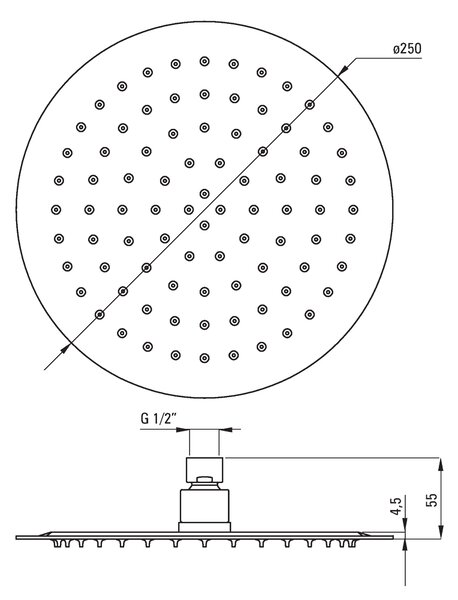 Deante Cascada Floks, kerek zuhany esőfej Slim O250 mm, fehér, NAC_600K