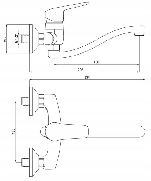 Deante Boro, falra szerelhető mosdócsap 150mm, fekete, BMO_N50M