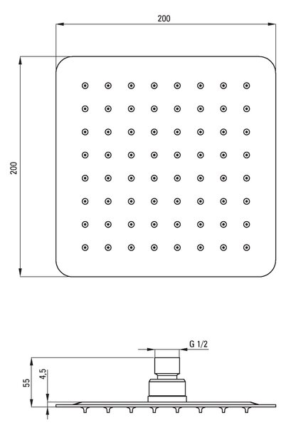 Deante Floks, rozsdamentes acél esőfej 200x200 mm négyzet, króm, NAC_005K
