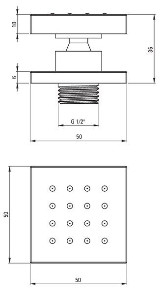 Deante Cascada, négyzet alakú zuhany masszázsfúvóka 1/2", króm, NAC_071K