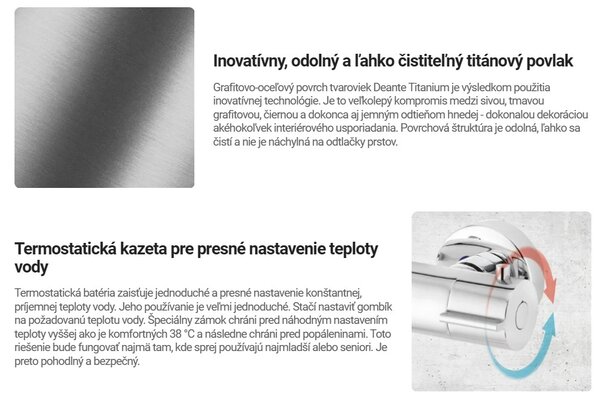 Deante Cascada, termosztatikus kádcsaptelep zuhanykészlettel, titán, DEA-NAC_D1HT
