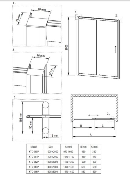 Deante Cynia, tolózuhanyajtó 110x200 cm, 6mm átlátszó üveg, króm profil, DEA-KTC_011P