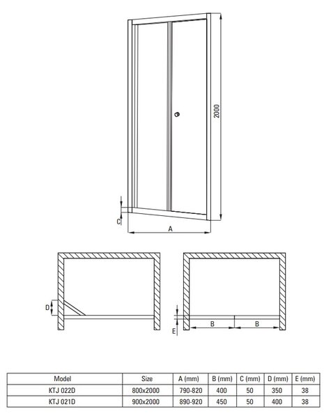 Deante Jasmin Plus, összecsukható zuhanyajtó 80x200 cm, 5mm átlátszó üveg, króm profil, DEA-KTJ_022D
