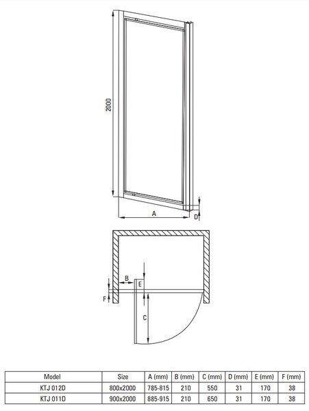 Deante Jasmin Plus, 1-szárnyú zuhanyajtó 80x200 cm, 5mm átlátszó üveg, króm profil, DEA-KTJ_012D