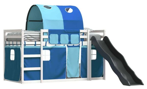 VidaXL kék emeletes ágy csúszdával és függönnyel 90 x 200 cm