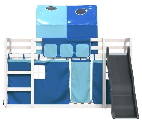 VidaXL kék emeletes ágy csúszdával és függönnyel 90 x 200 cm