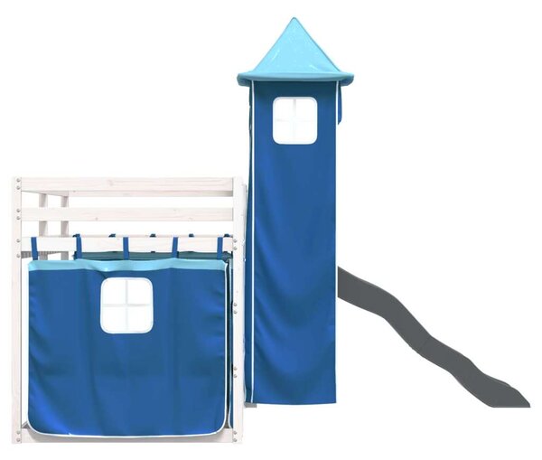 VidaXL kék emeletes ágy csúszdával és függönnyel 90 x 200 cm