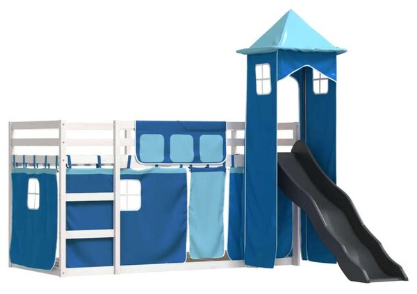 VidaXL kék emeletes ágy csúszdával és függönnyel 90 x 200 cm