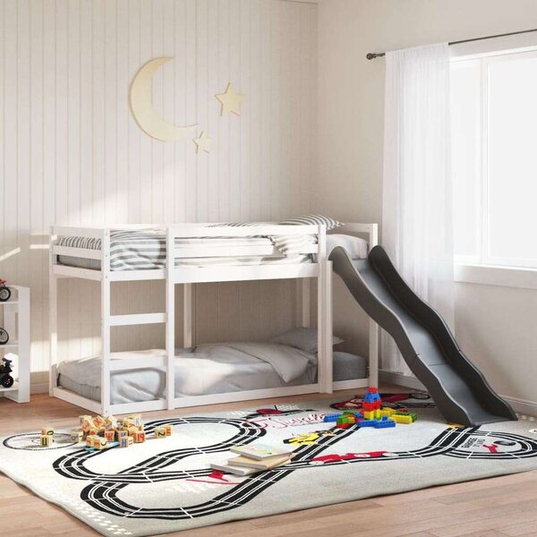 VidaXL fehér tömör fenyő emeletes ágy csúszdával és létrával 90x200 cm