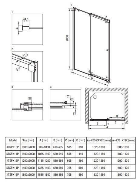 Deante Kerria Plus, tolózuhanyajtó 100x200 cm, 6mm átlátszó üveg, króm profil, DEA-KTSP010P