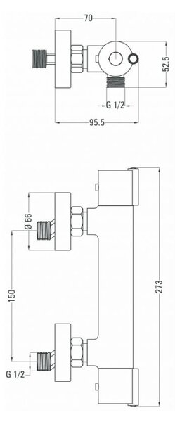 Deante Joko, termosztatikus zuhanycsaptelep 150mm alsó csatlakozással, króm, BOJ_04BT