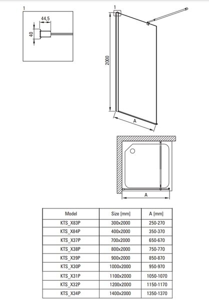 Deante Kerria Plus, zuhanykabin paraván, Kerria Plus rendszer - 140 cm, fekete, DEA-KTS_N34P
