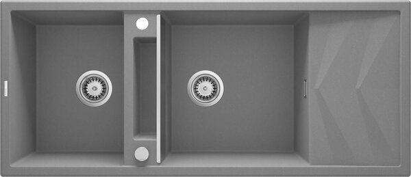 Deante Magnetic, 2-kamrás gránit mosogató lefolyóval 1160x500x224 mm, szürke metál, DEA-ZRM_S213