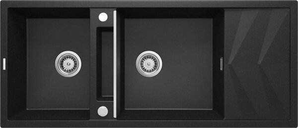 Deante Magnetic, 2-kamrás gránit mosogató lefolyóval 1160x500x224 mm, grafit fém, DEA-ZRM_G213