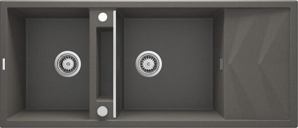 Deante Magnetic, 2-kamrás gránit mosogató lefolyóval 1160x500x224 mm, antracit metál, DEA-ZRM_T213