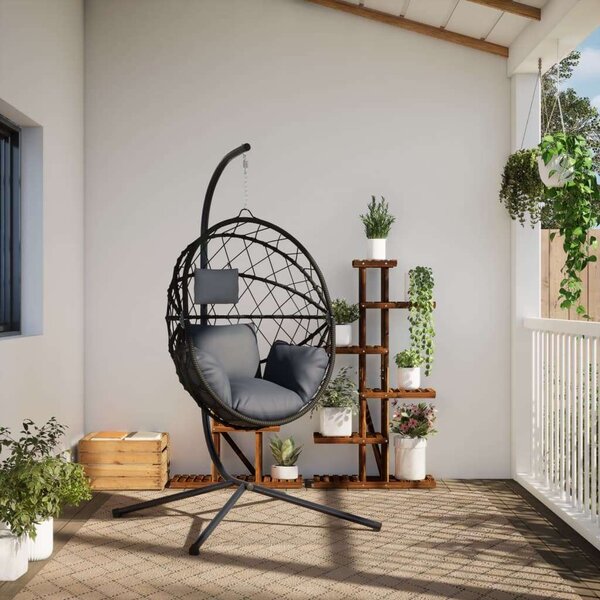 VidaXL antracitszürke rattan és acél függő kagylószék állvánnyal