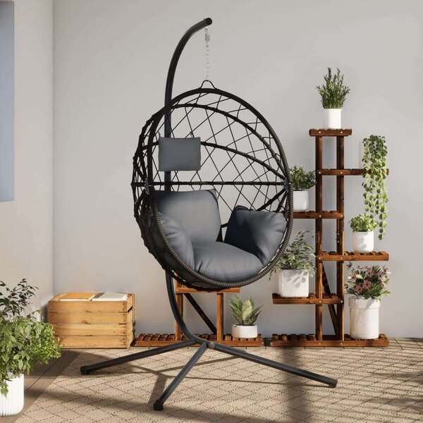 VidaXL antracitszürke rattan és acél függő kagylószék állvánnyal