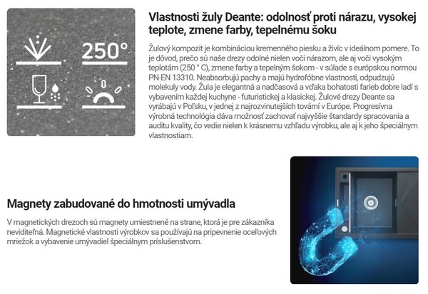 Deante Magnetic, 2-kamrás gránit mosogató lefolyóval 1160x500x224 mm, grafit fém, DEA-ZRM_G213