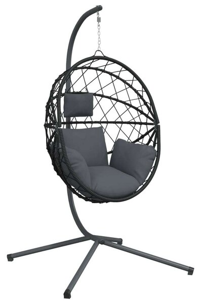 VidaXL antracitszürke rattan és acél függő kagylószék állvánnyal
