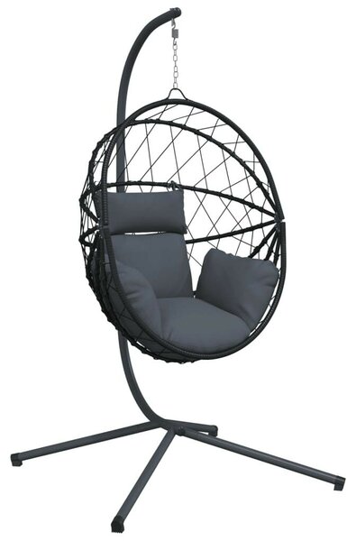 VidaXL antracitszürke rattan és acél függő kagylószék állvánnyal